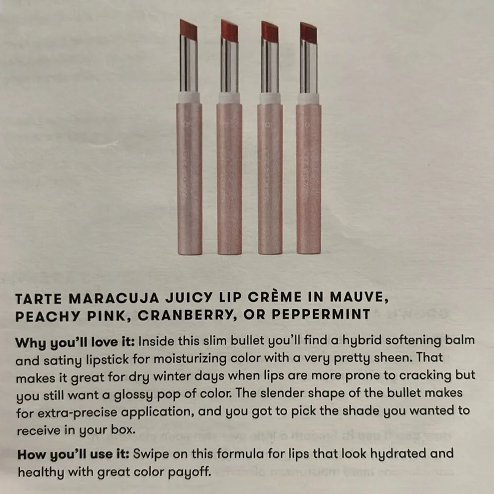 Tarte maracuja juicy lip creme new in box peachy pink 2 g 0.07 oz cruelty free